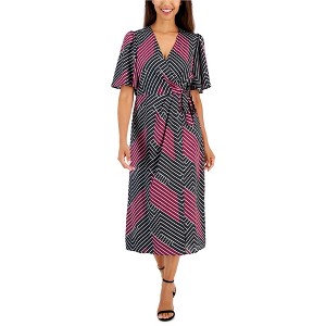 Anne Klein Womens Flutter Sleeve Faux Waistband Surplice Dress - 1 of 2