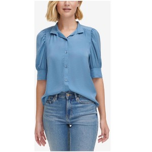 Calvin Klein Womens Charmeuse Button Down Blouse, Blue, X-Large - 1 of 1