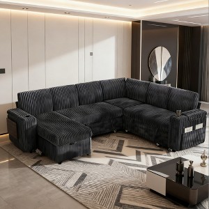 Dyonery Chenille Modular Sectional Couches for Living Room,Comfy Couch with Arm Storage Pull Out Sofa Bed with Cup Holder Tool-free Assembly - 1 of 4