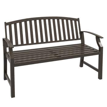 Outsunny 46" Outdoor Garden Bench, Metal Bench, Steel Slatted Frame Furniture for Patio, Park, Porch, Lawn, Yard, Deck