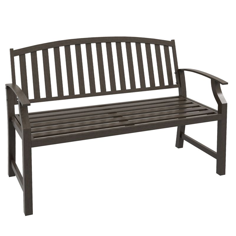 Outsunny 46" Outdoor Garden Bench, Metal Bench, Steel Slatted Frame Furniture for Patio, Park, Porch, Lawn, Yard, Deck, 1 of 7