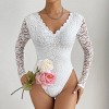 Women Shapewear Lace V-Neck Sheer Long Sleeve Bodysuit with Snap Closure - 3 of 4