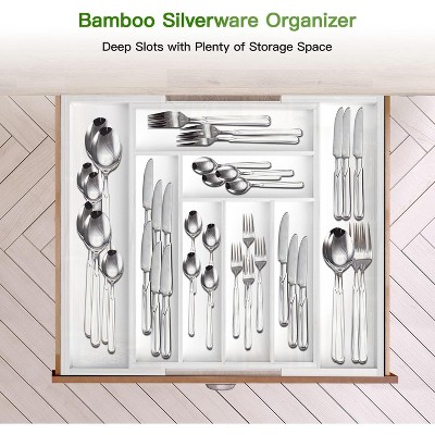 Pipishell Bamboo Expandable Drawer Organizer for Utensils Holder, Adjustable Cutlery Tray, Flatware, Knives in Kitchen, Bedroom, Living Room — фото 7