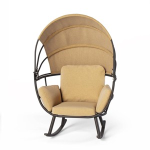 Aluminum Outdoor Rocking Egg Chair with Folding Canopy Light Brown - Crestlive Products: Patio Furniture with UV Protection - 1 of 4