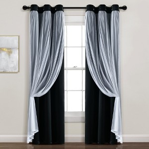 Home Boutique Grommet Sheer Panels With Insulated Blackout Lining Black 38X84 Set - 1 of 1