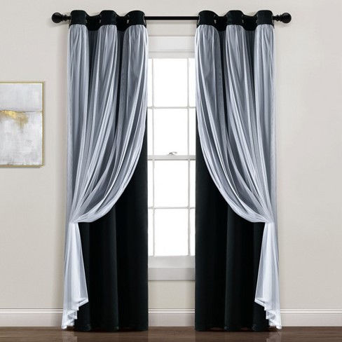 Home Boutique Grommet Sheer Panels With Insulated Blackout Lining Black ...