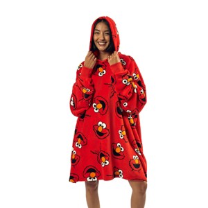 Sesame Street Elmo Character Heads All-Over Print Red Long Oversized Hoodie Wearable Blanket-OSFA - 1 of 4