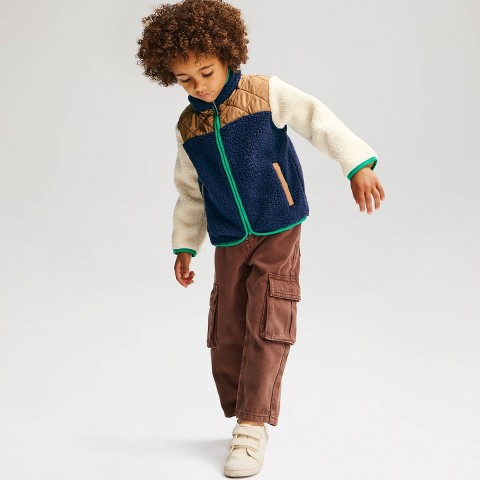 Детские куртки Cat & Jack Toddler Boys' Colorblock Fleece Jacket - Cat & Jack™ Navy/Brown 3T