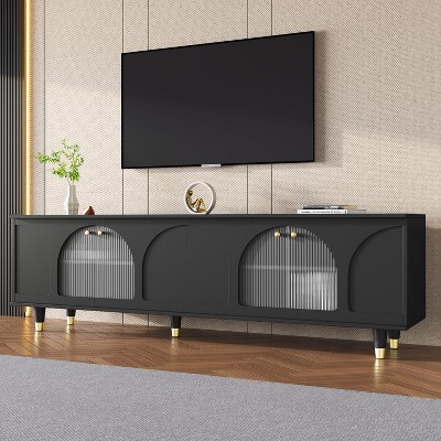 Black Modern TV Stand Up to 80 with Adjustable Shelves Entertainment Center with Glass Door for Living Room Indoor Furniture The Pop Home