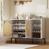 Shoe Cabinet with 3 Rattan Doors, Freestanding Shoe Storage Organizer with Adjustable Shelves - 3 of 4
