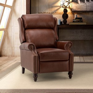 Ripheus Genuine Leather Manual Recliner with Nailhead Trims and Solid Wood Legs | KARAT HOME - 1 of 4