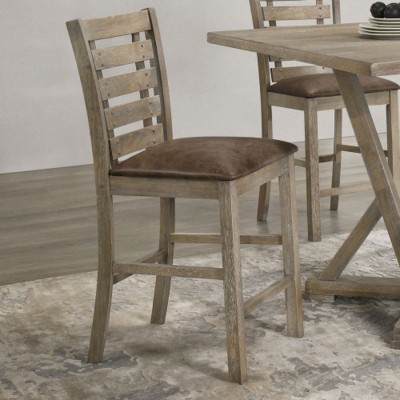 Ladderback Wood Dining Counter Height Chairs Set Of 2,Modern Farmhouse Armless Upholstered Kitchen Chairs With Rubberwood Legs-Cuddelewood