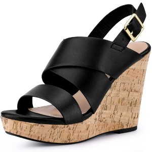 BLISSFUL STEP Women's Platform Wedge Heel Open Toe Slingback Sandals - 1 of 3
