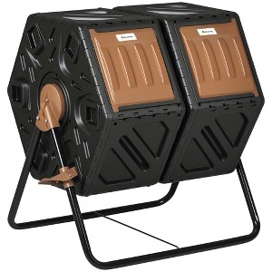 Dual Chamber Compost Tumbler Bin, Outdoor Tumbling Composter with 24 Ventilation Openings and Steel Legs - 1 of 4