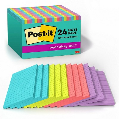 Post-it Super Sticky Notes 4" x 6" Supernova Neons Collection Lined 45 Sheet/Pad 24 Pads/Pack