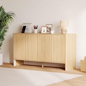 58" Fluted Sideboard Buffet Cabinet with Storage - Modern 4-Door Accent Credenza with Adjustable Shelves, for Dining Room & Living Room - 1 of 4
