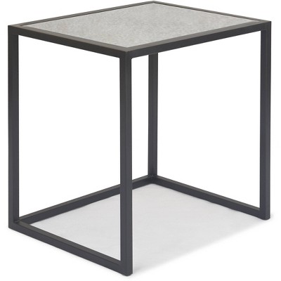 Set of 2 Black Mirrored Nesting Accent Tables with Metal Frame