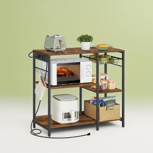Bakers Rack, Coffee Bar Stand with Charging Station, Storage Shelves, Pull-Out Wire Basket, Table for Microwave, Kitchen - 1 of 3