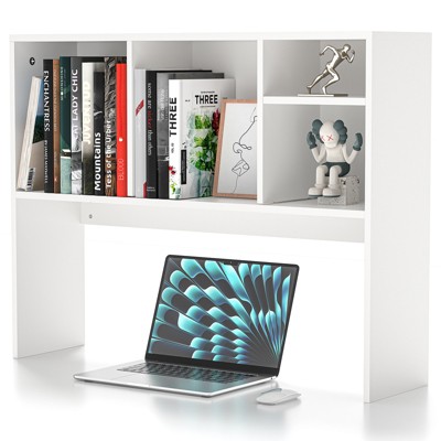 SUGIFT Desktop Bookcase Countertop Storage Bookshelf Organizer with 4 Cubbies Natural/White