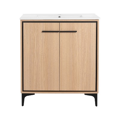 Vynxaria 24 Inch Bathroom Vanity Base with basin, Storage Cabinet with Doors, Engineered Wood
