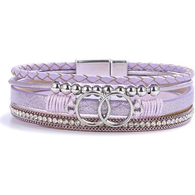 Boho Wrap Bracelet with Infinity Design, Leather Cuff Bangle with Magnetic Clasp, Stackable Jewelry Gift for Mom