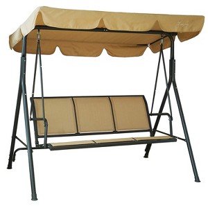 Kozyard Belle 3-Seater Outdoor Patio Glider Swing featuring a Durable, Weather-Resistant Powder-Coated Steel Frame and Comfortable Textilene Seats - 1 of 4