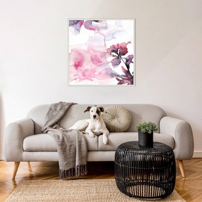 Watercolor Floral Pink Purple Abstract Canvas with White Frame