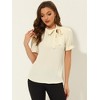 INSPIRE CHIC Women's Bow Tie Neck Solid Color Elastic Cuffs Elegant Office Short Sleeve Blouse - 2 of 4