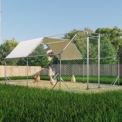 LAOTIES Large Metal Walk-in Chicken Coop,Outdoor Poultry Run with UV-Resistant Roof And Lockable Door