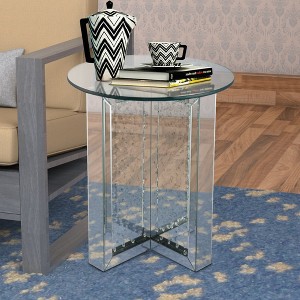 Round Mirrored Metal End Table with Glass Top and Crystal Accent Base - 1 of 4