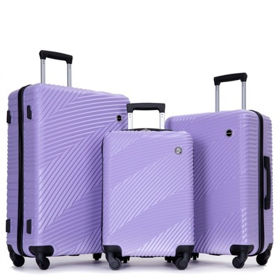 SEVOBAL Luggage 3 Piece PC, ABS Set with Spinner Wheels, Travel Hooks Durable Hardshell Metallic Textured for Travel, Purple, 20.28"*12.2"*30.12"
