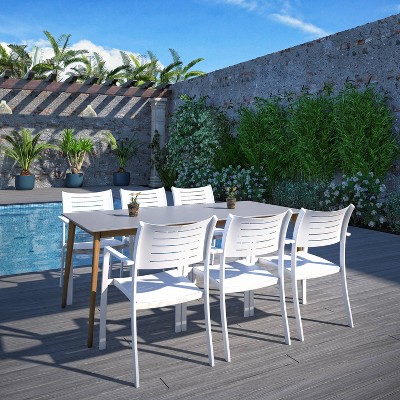 Heathfield 7pc Patio Dining Set with Rectangular Table Teak Finish - Amazonia