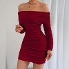 Women's Off - The - Shoulder Long - Sleeve Ruched Bodycon Mini Dress, Slim - Fitting and Elegant Dress for Parties and Nights Out - 4 of 4