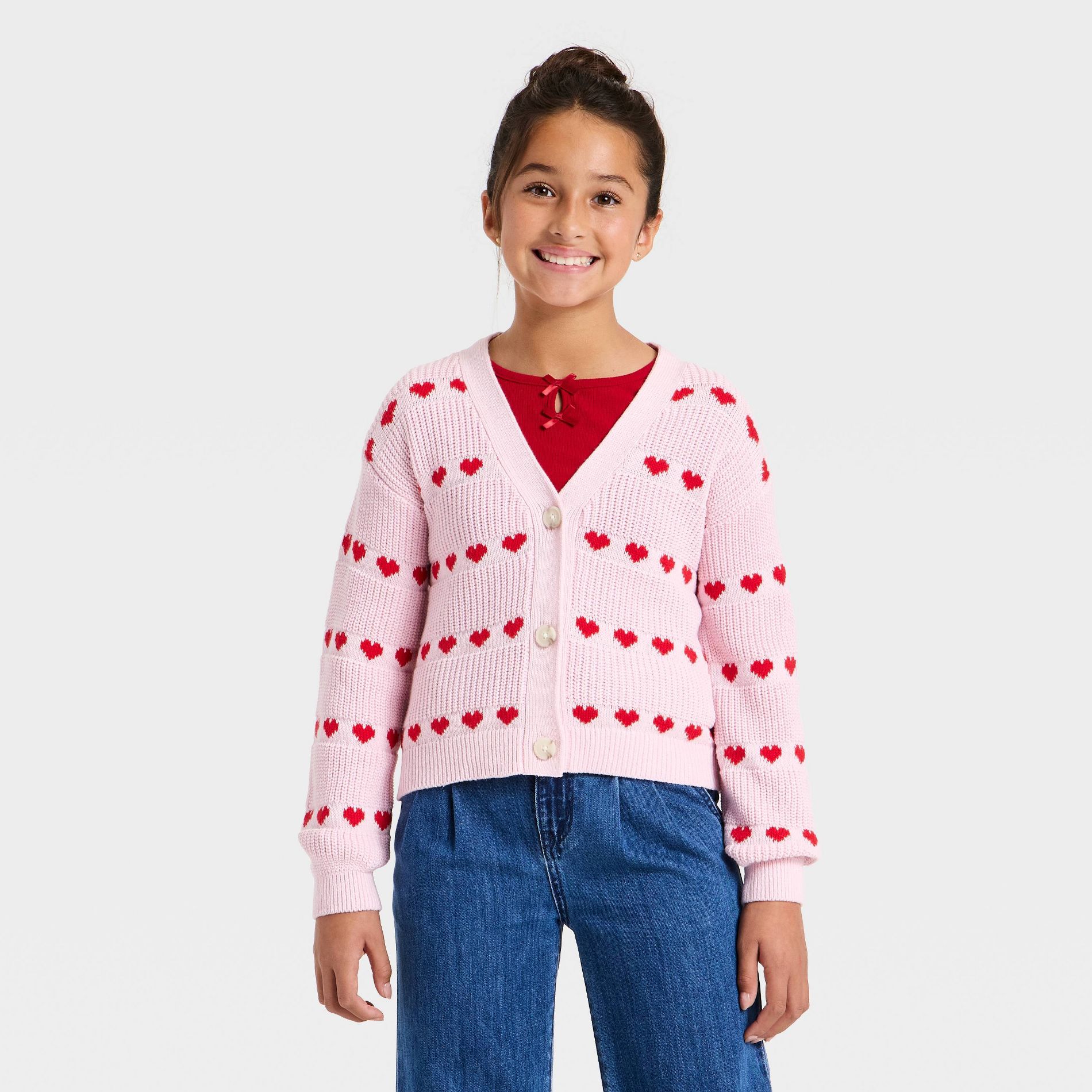 Girls' Heart Button-Down Cardigan Sweater - Cat & Jack™ Light Pink