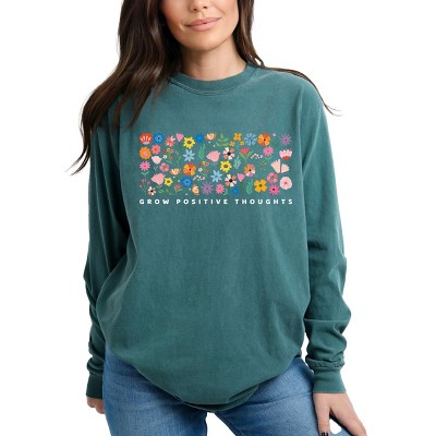 Simply Sage Market Grow Positive Thoughts Floral Garment Dyed Long Sleeve