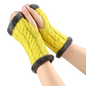 HTUTWOO Winter Fingerless Gloves, Knitting Warm Gloves with Faux Fur Wrist for Typing and Writing, Perfect for Men Women - 1 of 4