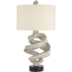 Possini Euro Design Organic Twist 29 1/4" Tall Rustic Modern Coastal End Table Lamp Brown Wood Finish Single White Shade Living Room Bedroom Bedside - 1 of 4