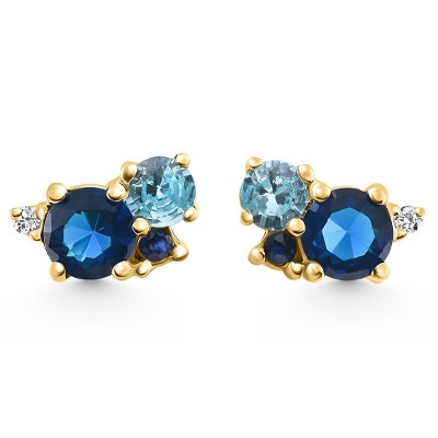Pompeii3 4Ct Diamond & Blue Gemstone Hydrangea Bouquet Earrings Studs 14k Gold Lab Created