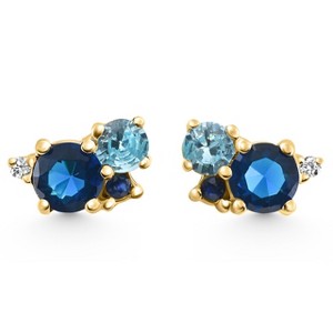 Pompeii3 4Ct Diamond & Blue Gemstone Hydrangea Bouquet Earrings Studs 14k Gold Lab Created - 1 of 3