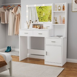 Vanity Desk with Mirror and Lights, Large Makeup Vanity with Lights , Dressing Table with 5 Drawers, 3 Storage Shelf, Dressing Table for Bedroom - 1 of 4