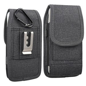 LUXMO Large Vertical Universal Leather Pouch w/ Dual Card Slots - Black Black - 1 of 4
