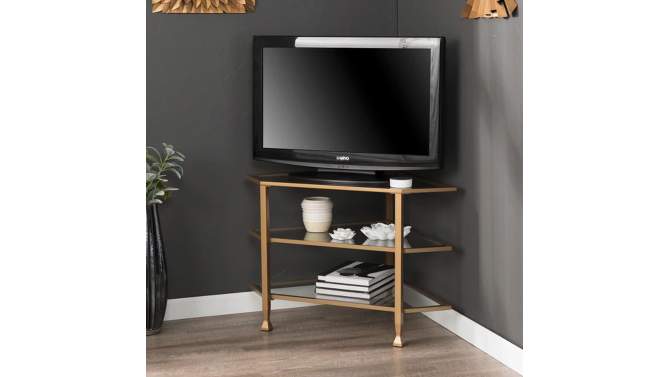 Jamel Metal/Glass Corner TV Stand for TVs up to 33&#34; Gold - Aiden Lane, 2 of 7, play video