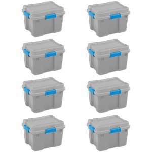 Sterilite 20 Gallon Plastic Storage Container Box Cement Gray/Blue (8 Pack) - 1 of 4