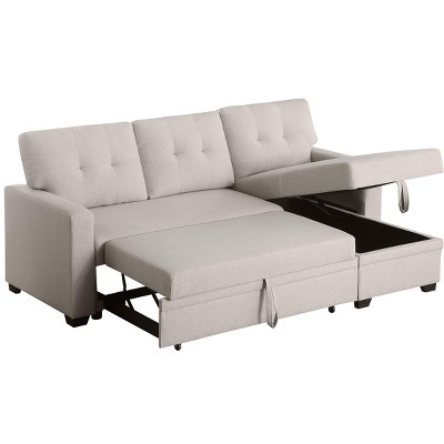 ROOMTEC Convertible Sleeper Sectional Sofa, L-shaped Corner Couch with Pullout Bed, Upholstered Sofa Bed w/Storage Chaise