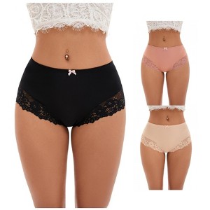 INSPIRE CHIC 3 Packs Women's Lace Trim High Waist Briefs Full-Coverage Lace Back Underwear Panties - 1 of 4