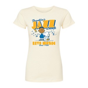 Women's - Peanuts - Franklins Jazz Lounge -Juniors Fitted Short Sleeve Graohic T-Shirt Fitted Graphic T-Shirt - 1 of 3