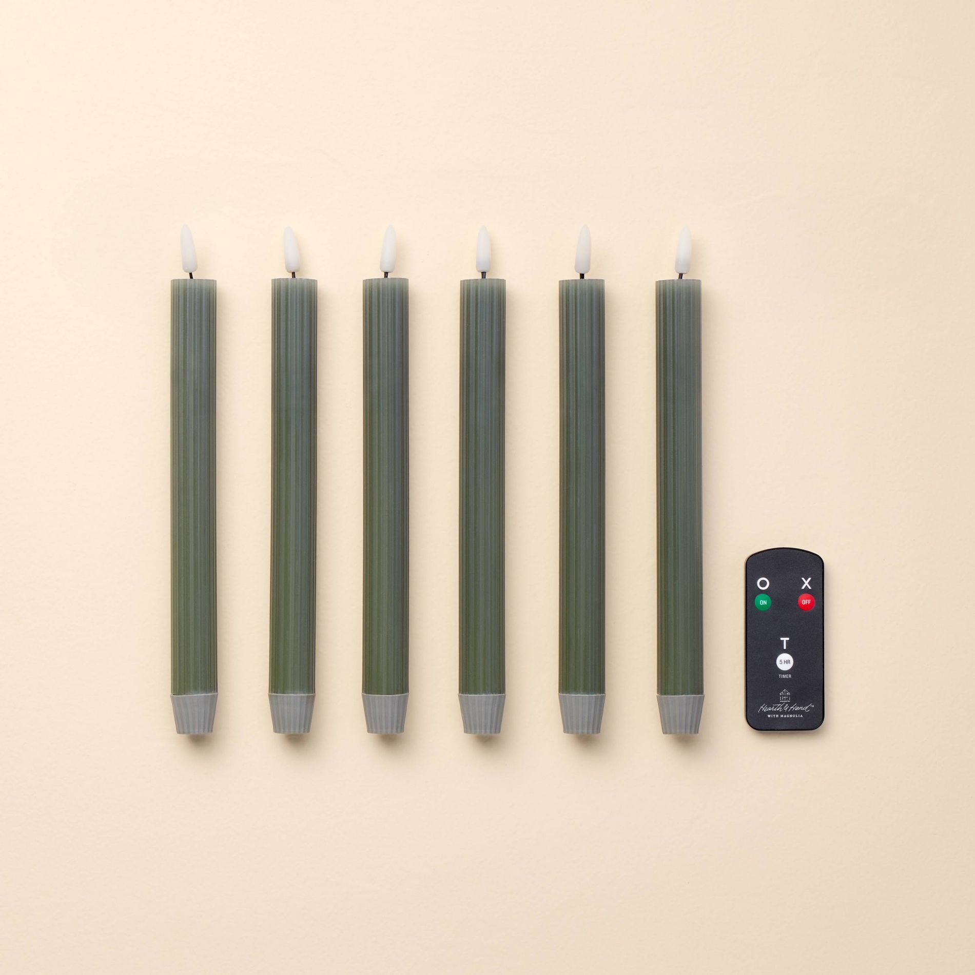 6pk Ribbed Flameless Taper Candles - Hearth & Hand™ with Magnolia