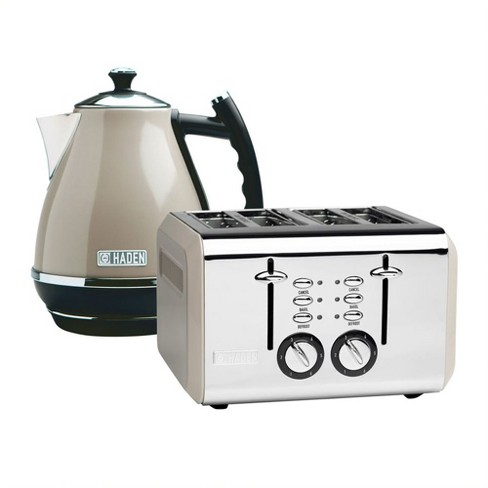 Haden Dorset Wide Slot Stainless Steel 2 Slice Retro Toaster & Dorset 1.7  Liter Stainless Steel Electric Water Kettle