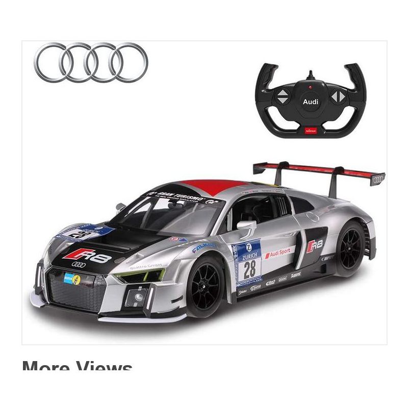 Link Ready! Set! play!12" 1:14 Remote Control Audi R8 LMS Performance Model W/ LED Lights - Silver/Black, 1 of 4