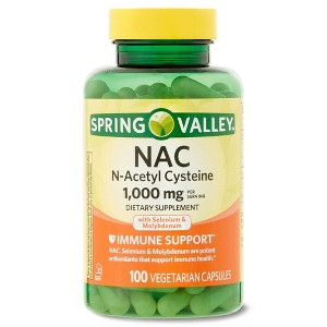 Spring Valley NAC, 1,000 mg Vegetarian Capsules, 100 Count – Immune Support Supplement - 1 of 4